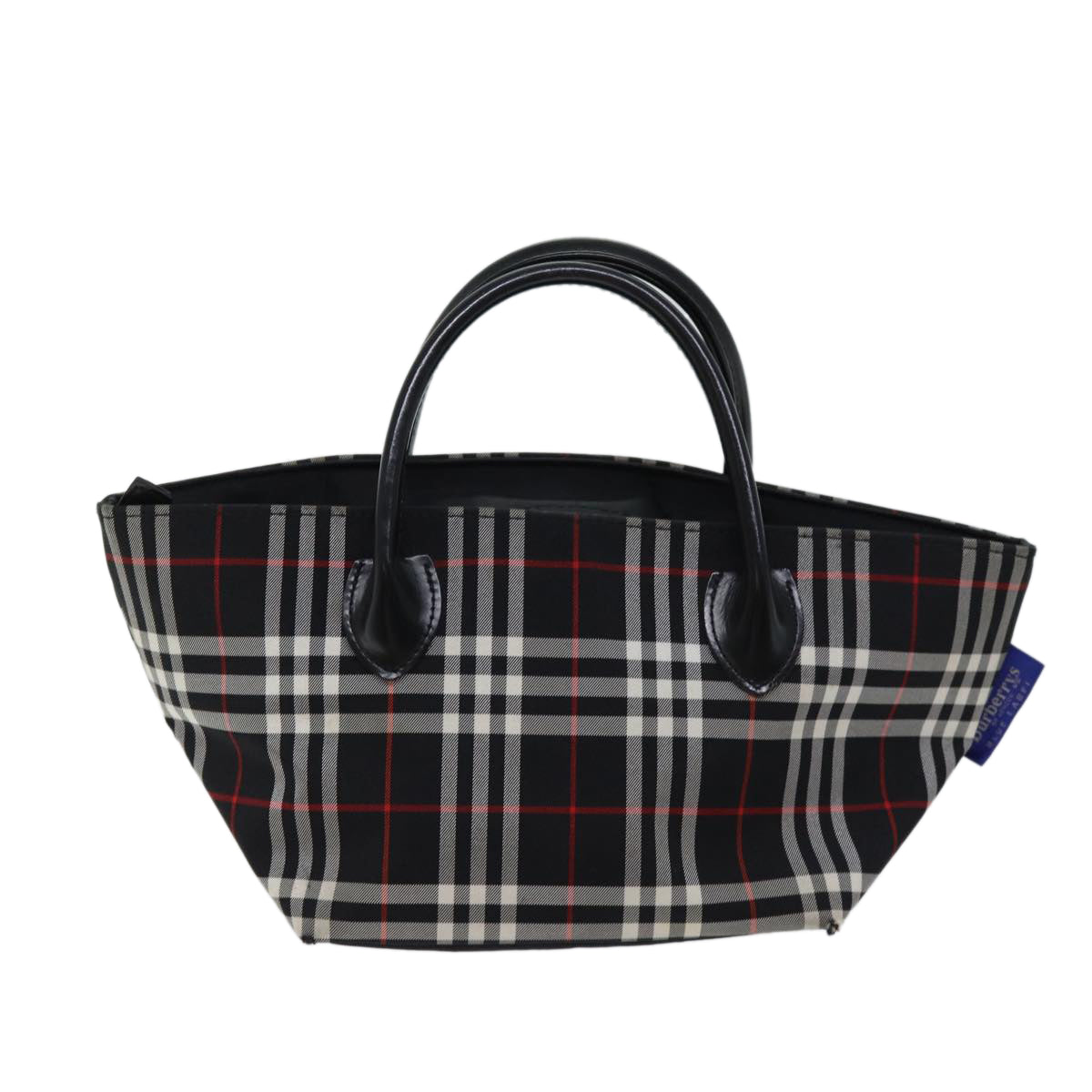 Luxury BurberrySs Nova Check Blue Label Hand Bag Nylon Black Auth kk206