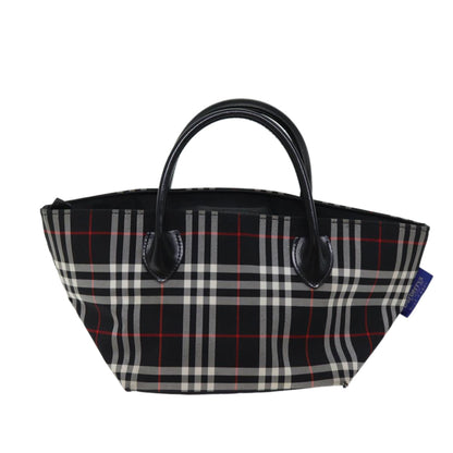 Luxury BurberrySs Nova Check Blue Label Hand Bag Nylon Black Auth kk206