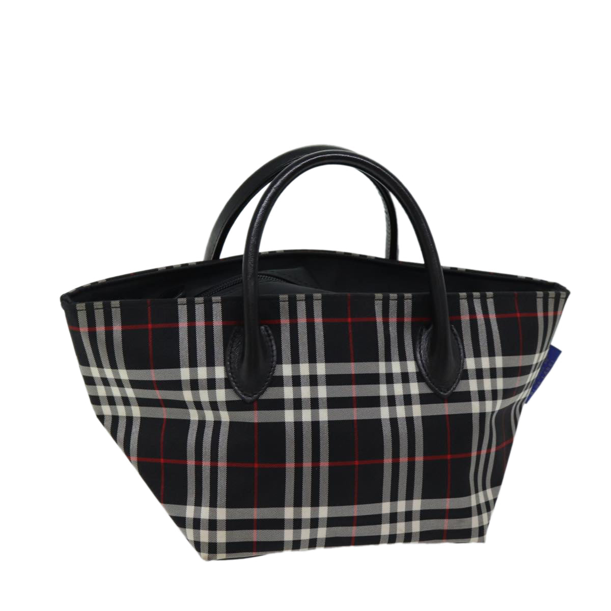 Luxury BurberrySs Nova Check Blue Label Hand Bag Nylon Black Auth kk207