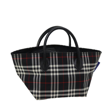 Luxury BurberrySs Nova Check Blue Label Hand Bag Nylon Black Auth kk207