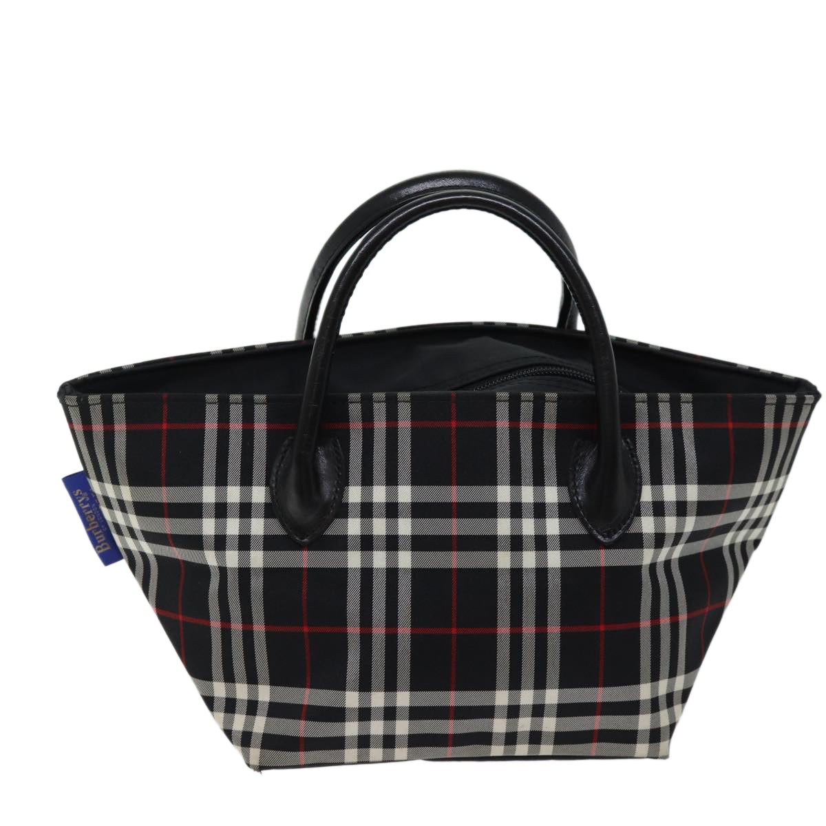 Luxury BurberrySs Nova Check Blue Label Hand Bag Nylon Black Auth kk207