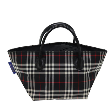 Luxury BurberrySs Nova Check Blue Label Hand Bag Nylon Black Auth kk207