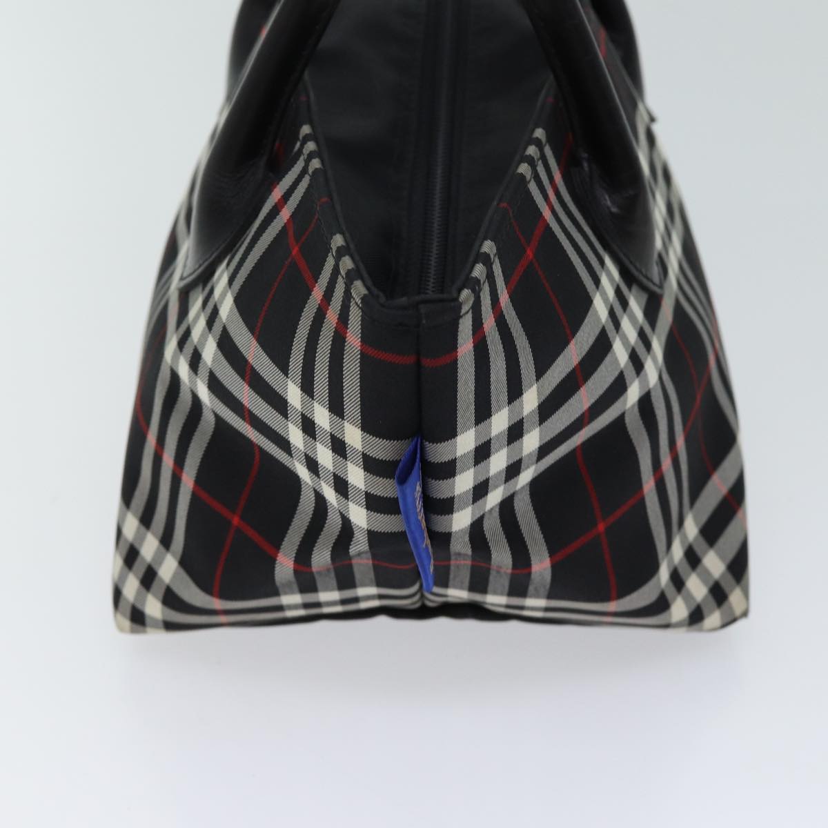 Luxury BurberrySs Nova Check Blue Label Hand Bag Nylon Black Auth kk207