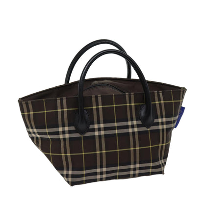 Luxury BurberrySs Nova Check Blue Label Hand Bag Nylon Brown Auth kk208