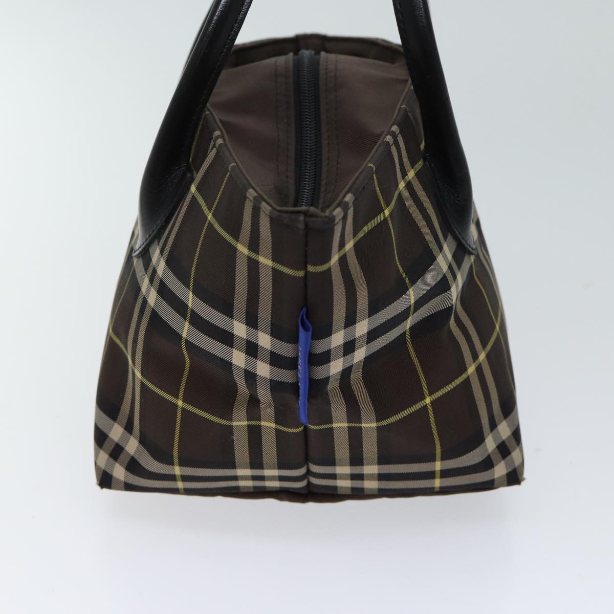 Luxury BurberrySs Nova Check Blue Label Hand Bag Nylon Brown Auth kk208
