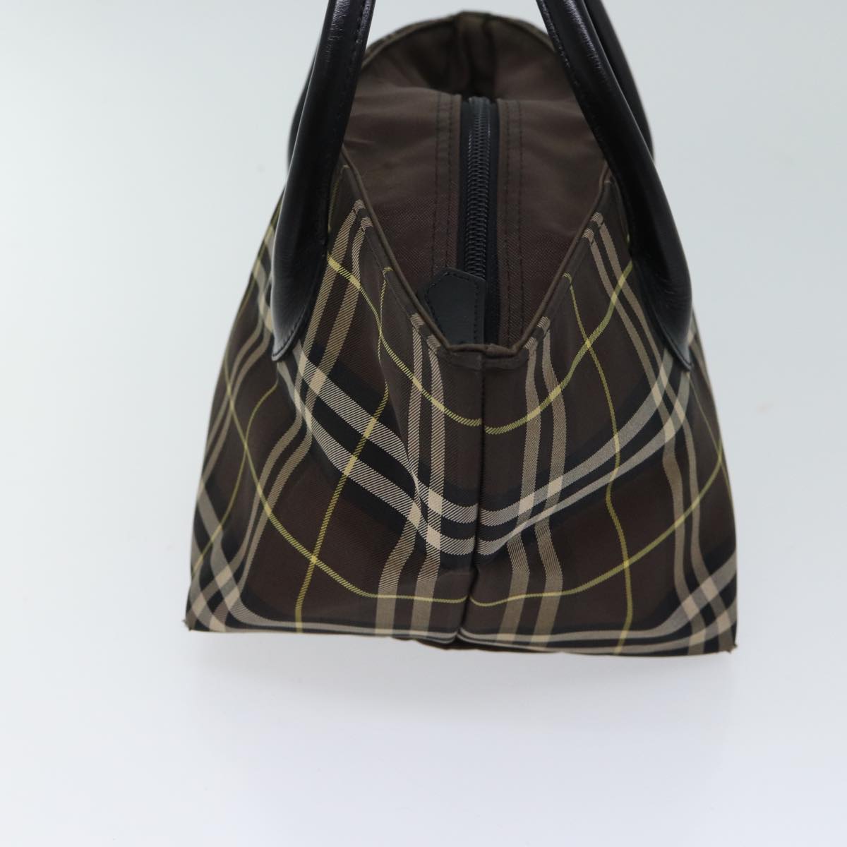 Luxury BurberrySs Nova Check Blue Label Hand Bag Nylon Brown Auth kk208