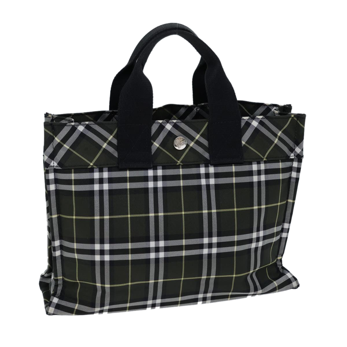 Luxury Burberry Nova Check Hand Bag Nylon Green Black Auth kk224