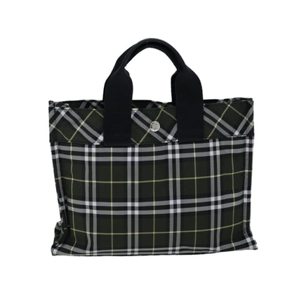 Luxury Burberry Nova Check Hand Bag Nylon Green Black Auth kk224