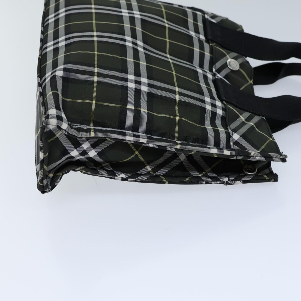 Luxury Burberry Nova Check Hand Bag Nylon Green Black Auth kk224