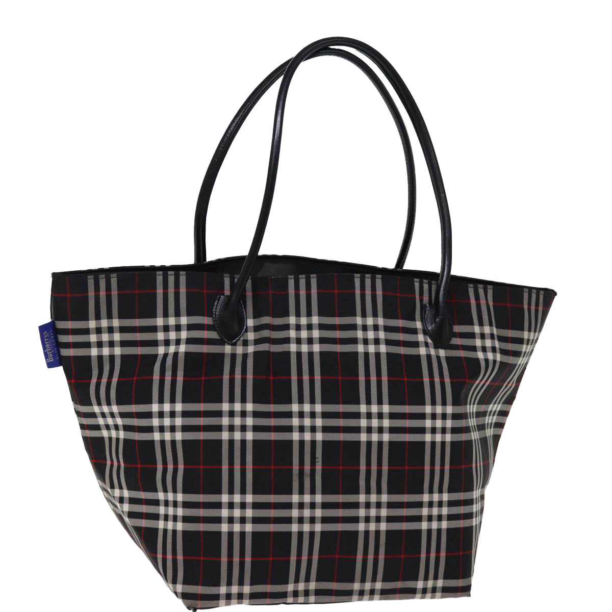 Luxury BurberrySs Nova Check Blue Label Tote Bag Nylon Black Auth kk241