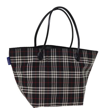 Luxury BurberrySs Nova Check Blue Label Tote Bag Nylon Black Auth kk241
