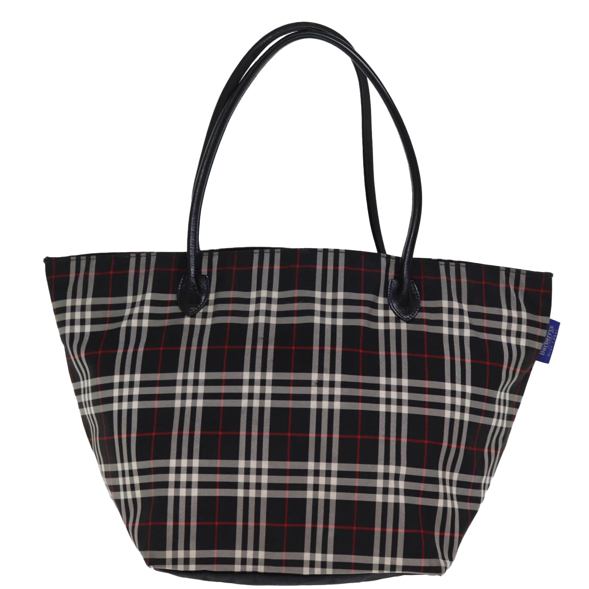 Luxury BurberrySs Nova Check Blue Label Tote Bag Nylon Black Auth kk241