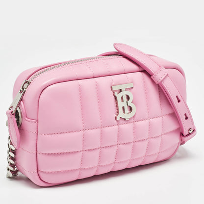 Luxury Burberry Pink Quilted Leather Mini Lola Camera Bag