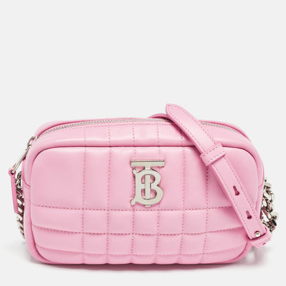 Luxury Burberry Pink Quilted Leather Mini Lola Camera Bag