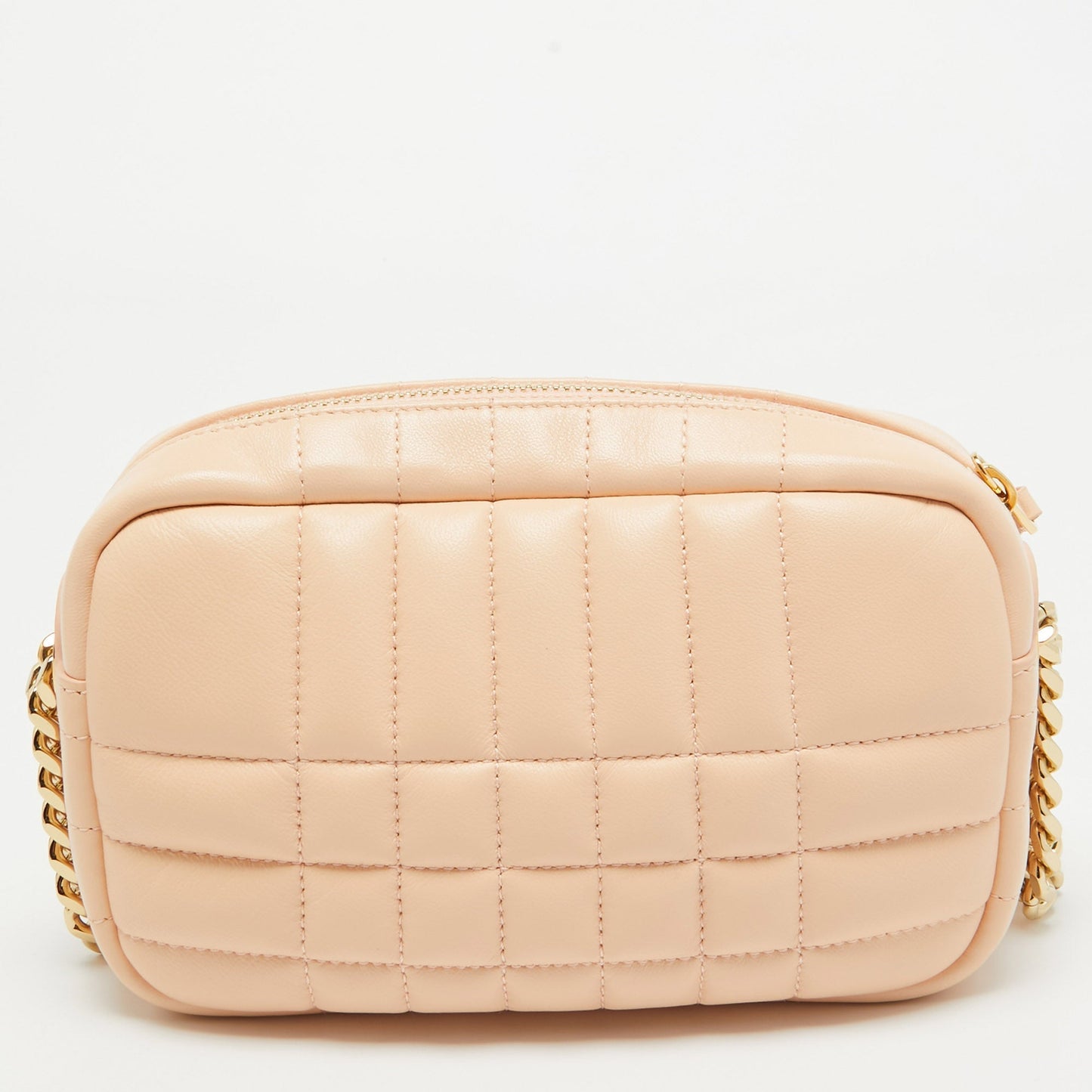 Luxury Burberry Peach Pink Quilted Leather Mini Lola Camera Bag