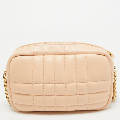 Luxury Burberry Peach Pink Quilted Leather Mini Lola Camera Bag