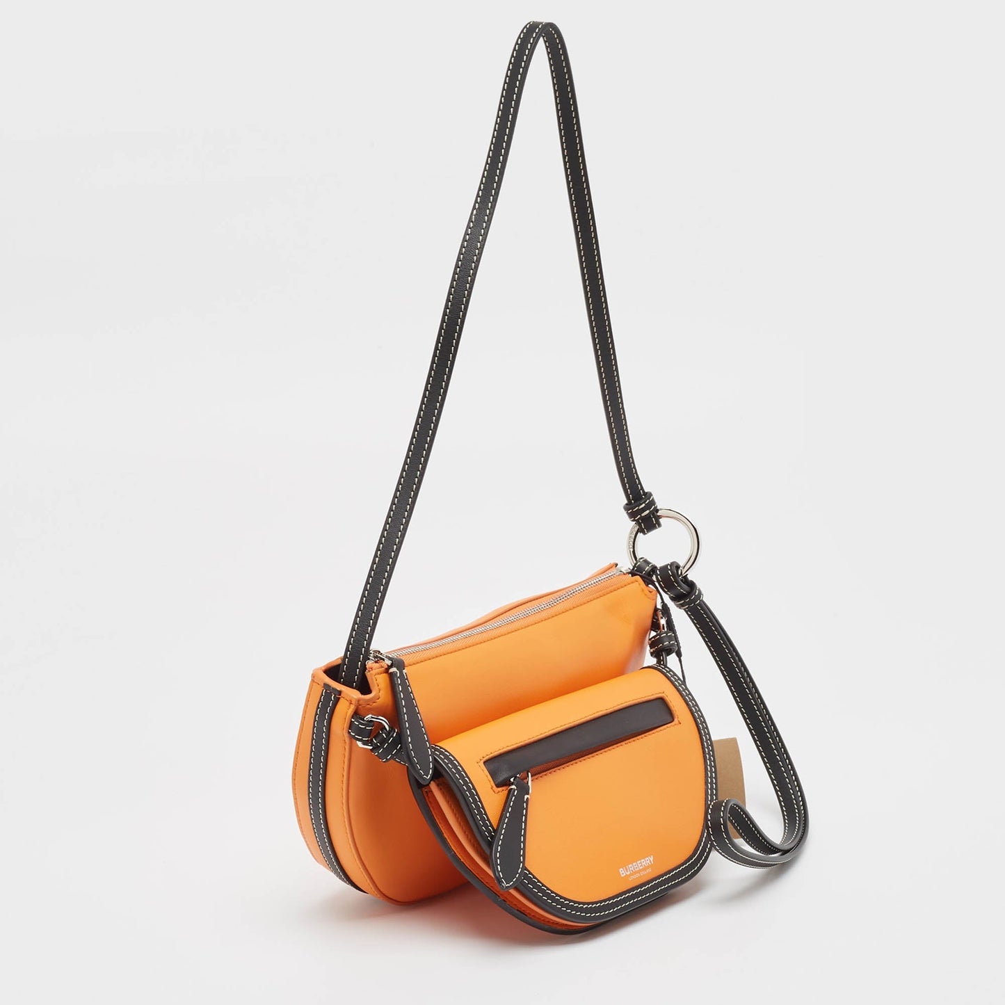 Luxury Burberry Orange/Black Leather Mini Double Olympia Bag