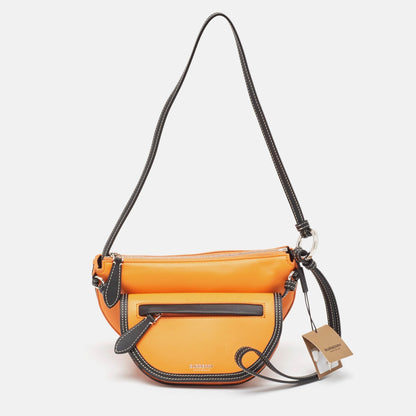 Luxury Burberry Orange/Black Leather Mini Double Olympia Bag
