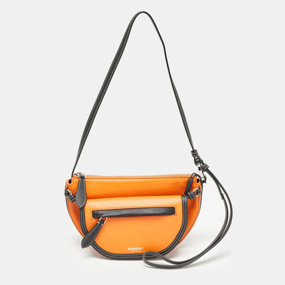 Luxury Burberry Orange/Black Leather Mini Double Olympia Bag