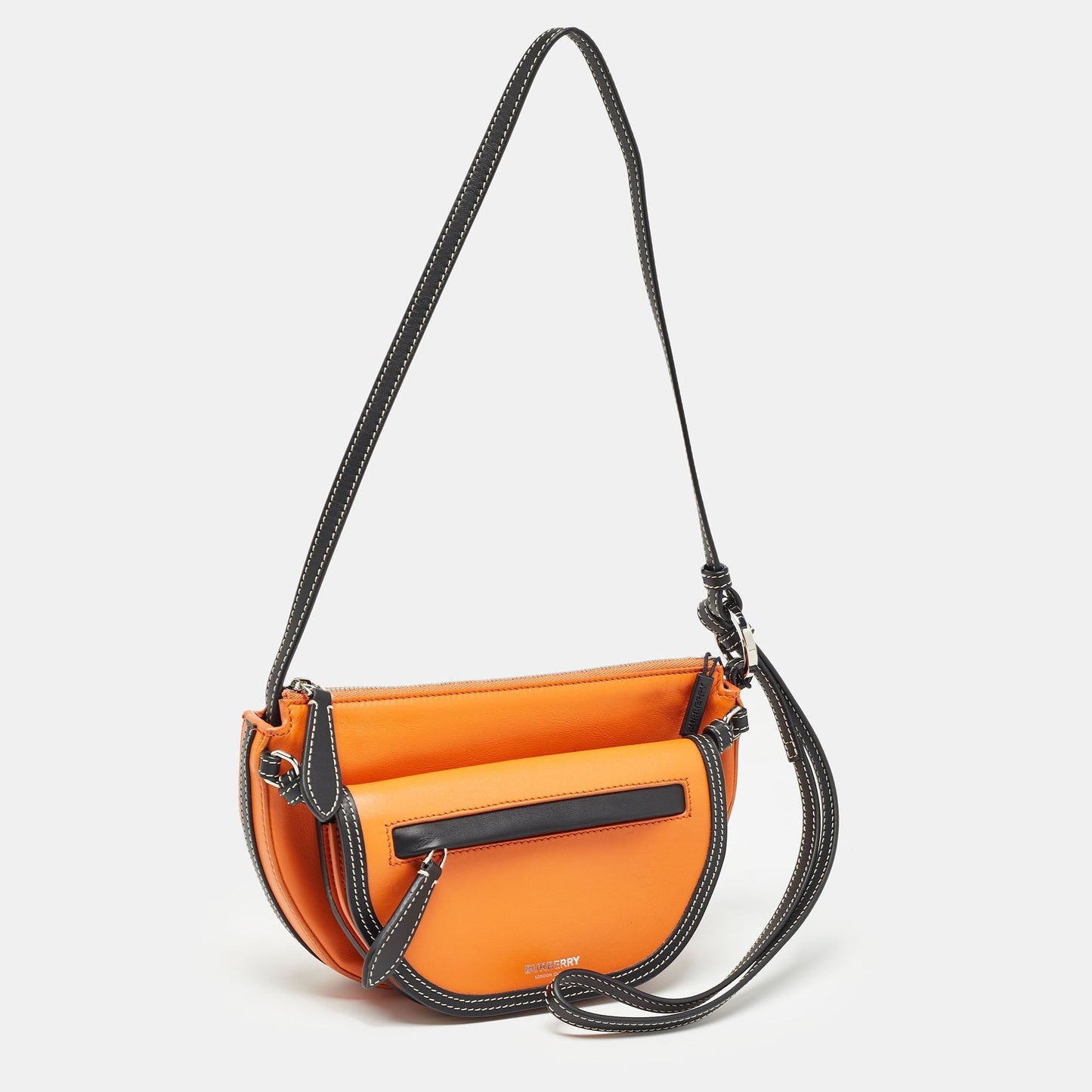 Luxury Burberry Orange/Black Leather Mini Double Olympia Bag