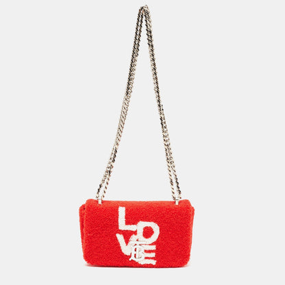 Luxury Burberry Red Terry Fabric Mini Love Lola Shoulder Bag