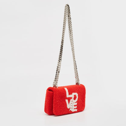 Luxury Burberry Red Terry Fabric Mini Love Lola Shoulder Bag