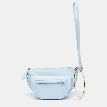 Luxury Burberry Pale Blue Leather Mini Double Olympia Clutch
