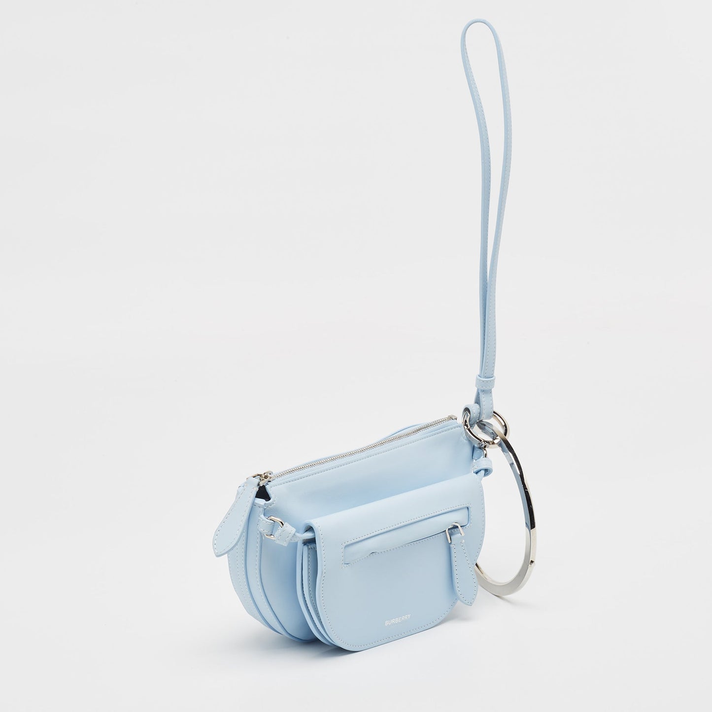 Luxury Burberry Pale Blue Leather Mini Double Olympia Clutch