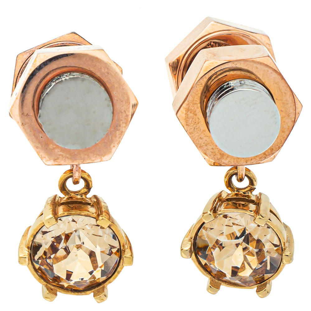 Luxury Burberry Two Tone Crystal Nut & Bolt Drop Earrings
