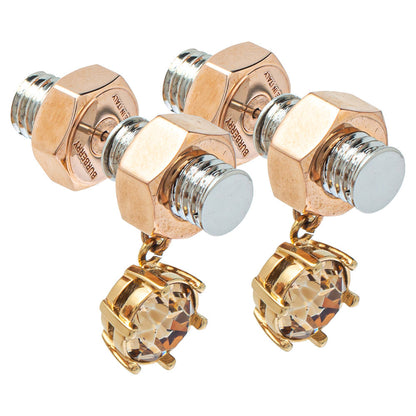 Luxury Burberry Two Tone Crystal Nut & Bolt Drop Earrings