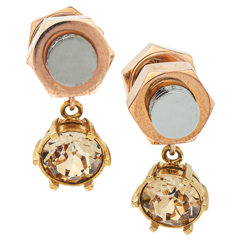 Luxury Burberry Two Tone Crystal Nut & Bolt Drop Earrings
