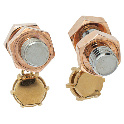 Luxury Burberry Two Tone Crystal Nut & Bolt Drop Earrings