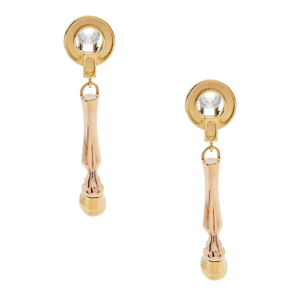 Luxury Burberry Two Tone Horse Hoof Drop Clip On Earrings