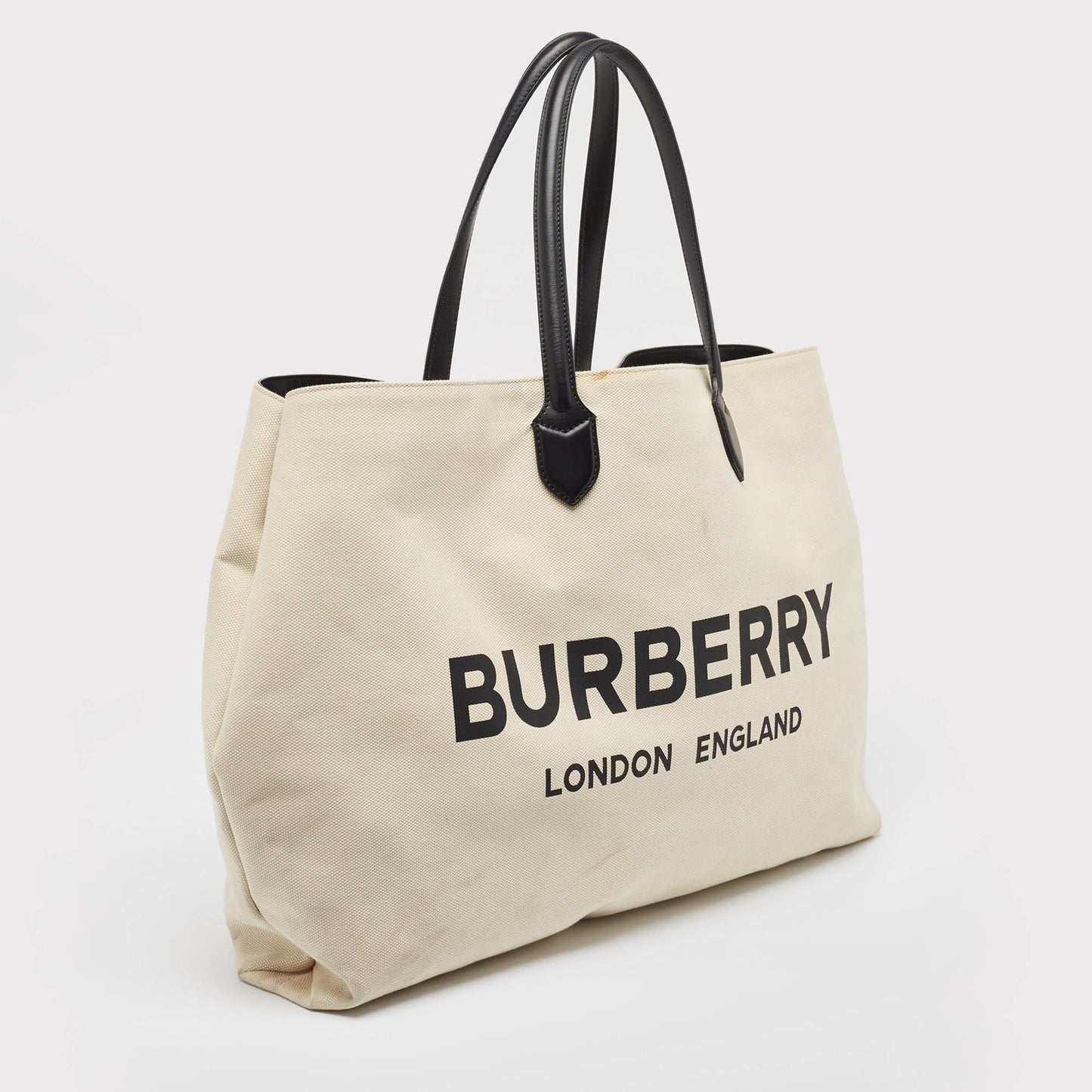 Luxury Burberry Off White Canvas Lewes Tote