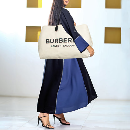 Luxury Burberry Off White Canvas Lewes Tote