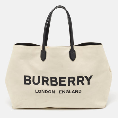 Luxury Burberry Off White Canvas Lewes Tote