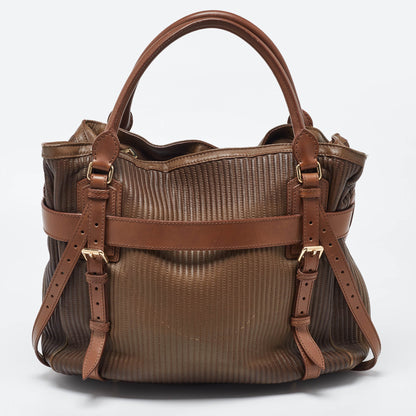 Luxury Burberry Two Tone Brown Leather Stitched Bridle Tote