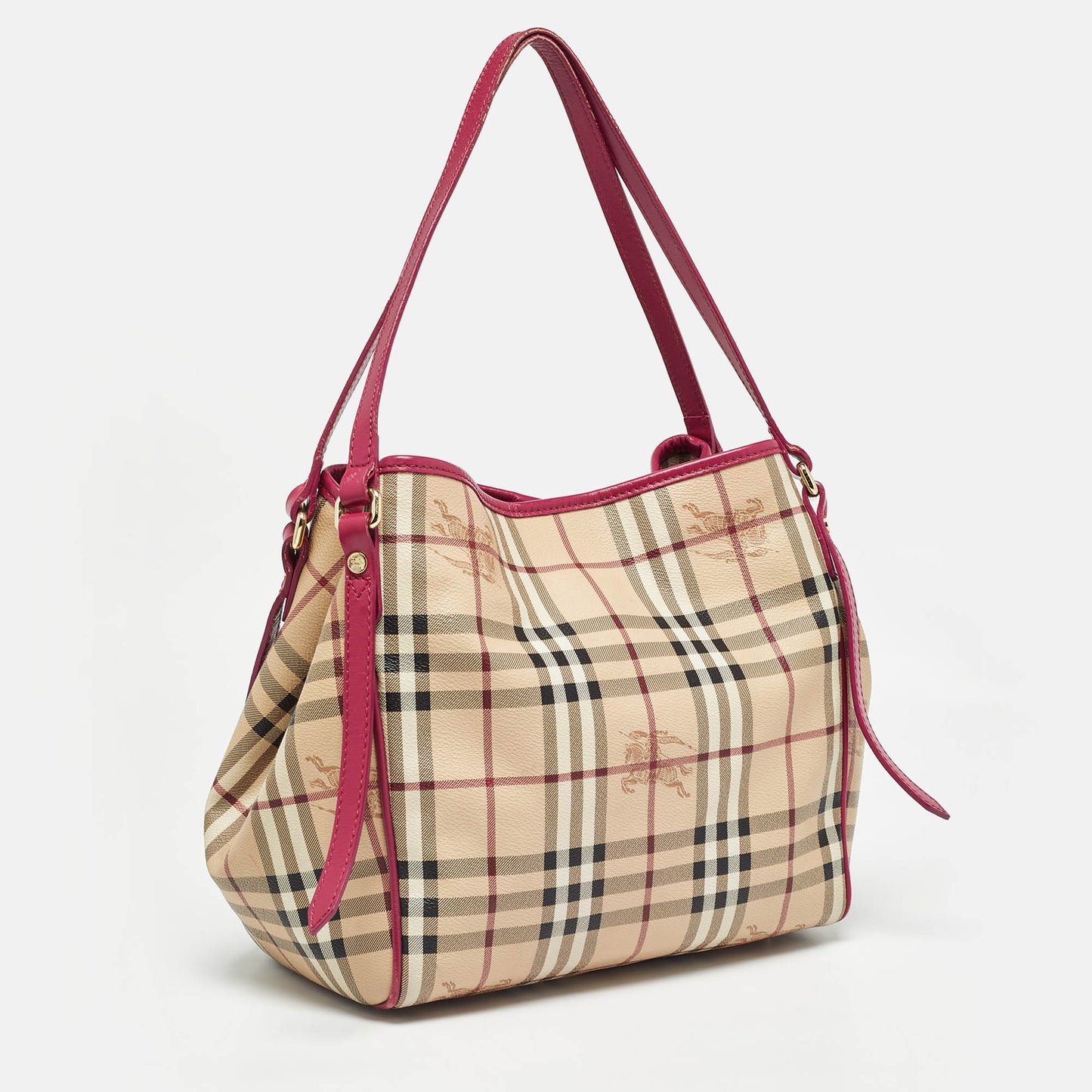 Luxury Burberry Pink/Beige Haymarket Check Coated Canvas and Leather Small Canterbury Tote