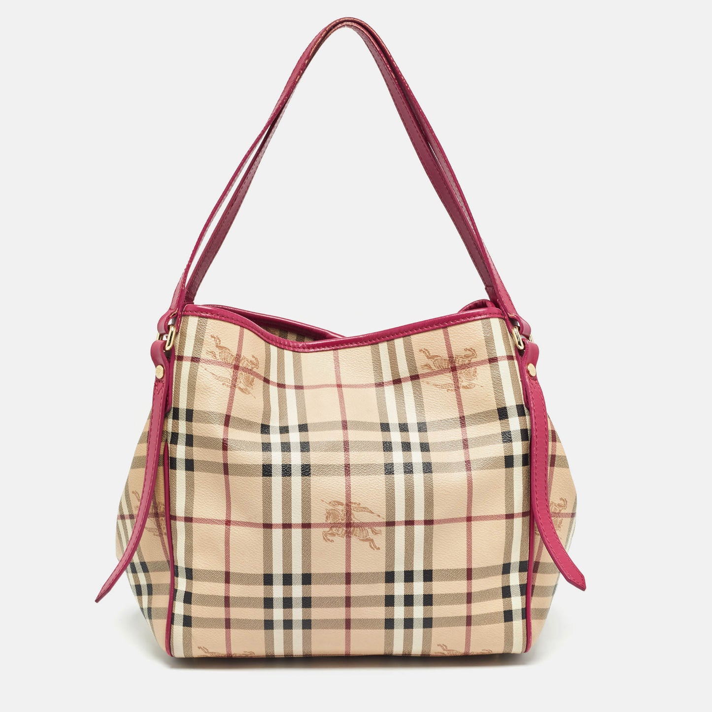 Luxury Burberry Pink/Beige Haymarket Check Coated Canvas and Leather Small Canterbury Tote
