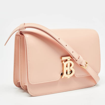 Luxury Burberry Peach Pink Leather Small TB Shoulder Bag