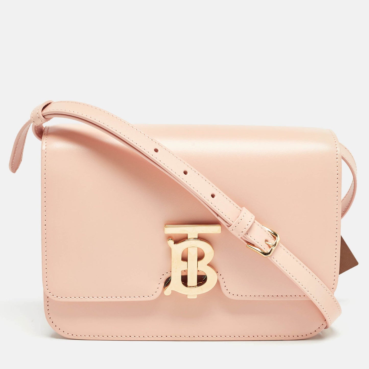 Luxury Burberry Peach Pink Leather Small TB Shoulder Bag