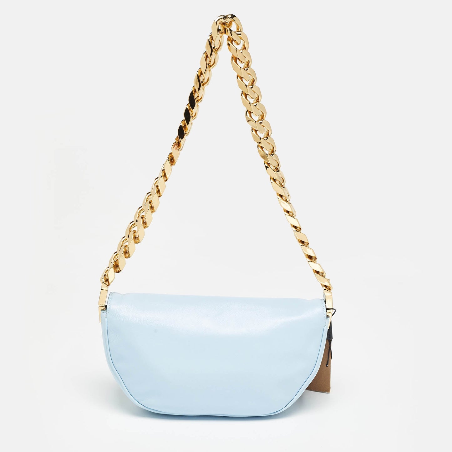 Luxury Burberry Pale Blue Leather Small Olympia Chain Shoulder Bag