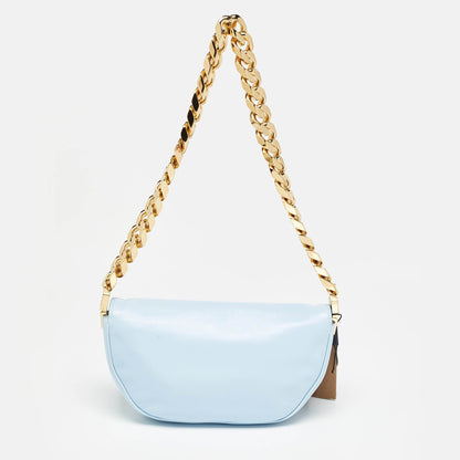 Luxury Burberry Pale Blue Leather Small Olympia Chain Shoulder Bag