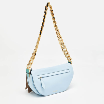 Luxury Burberry Pale Blue Leather Small Olympia Chain Shoulder Bag