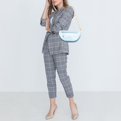 Luxury Burberry Pale Blue Leather Small Olympia Chain Shoulder Bag