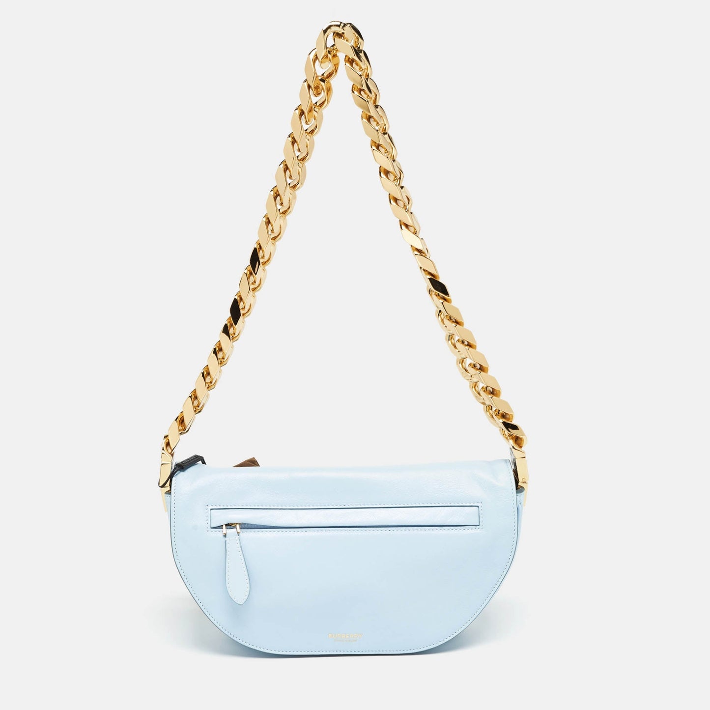 Luxury Burberry Pale Blue Leather Small Olympia Chain Shoulder Bag