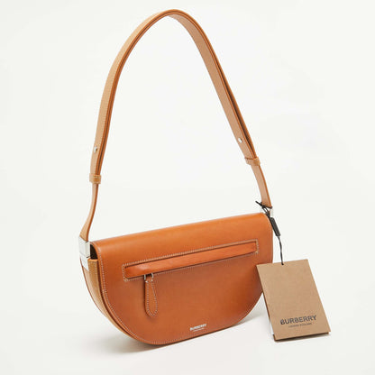 Luxury Burberry Pale Orange Leather Small Olympia Shoulder Bag