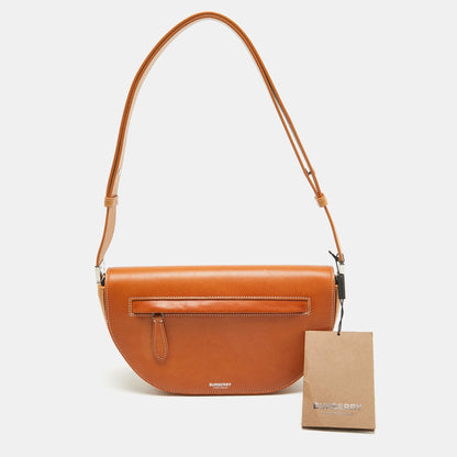 Luxury Burberry Pale Orange Leather Small Olympia Shoulder Bag