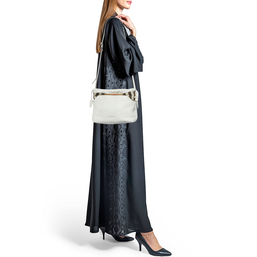 Luxury Burberry Off White/Beige House Check Canvas and Leather Little Crush Crossbody Bag