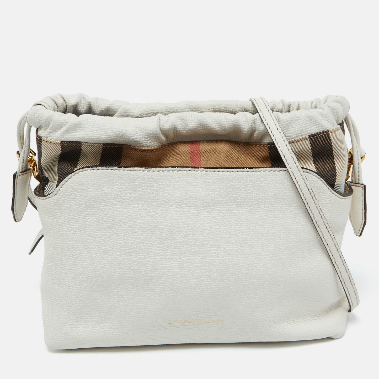 Luxury Burberry Off White/Beige House Check Canvas and Leather Little Crush Crossbody Bag
